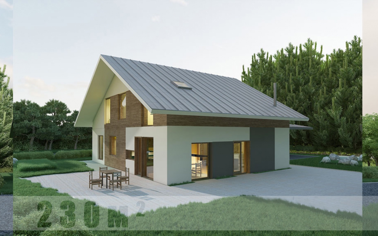 Проект мансардного дома с террасой и гаражом DI-16